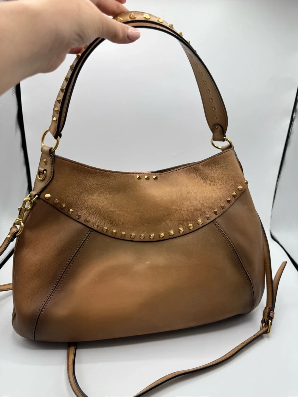 Valentino Garavani - Twinkle Studs Cognac Leather Medium Hobo Bag
